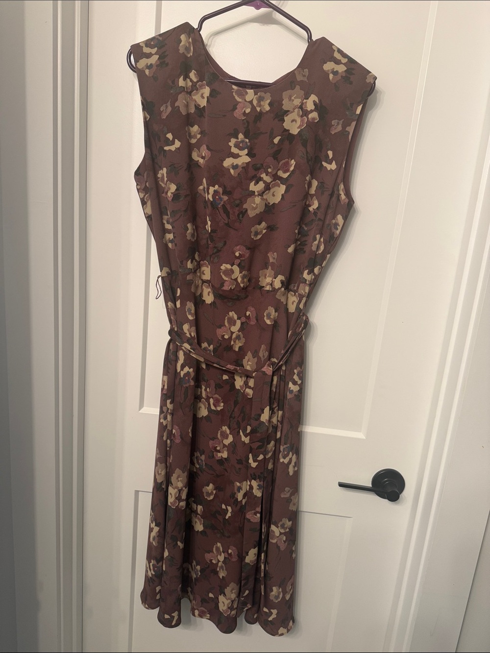 Ralph Lauren Brown Floral Sleeveless Midi Dress with Cream Flowers